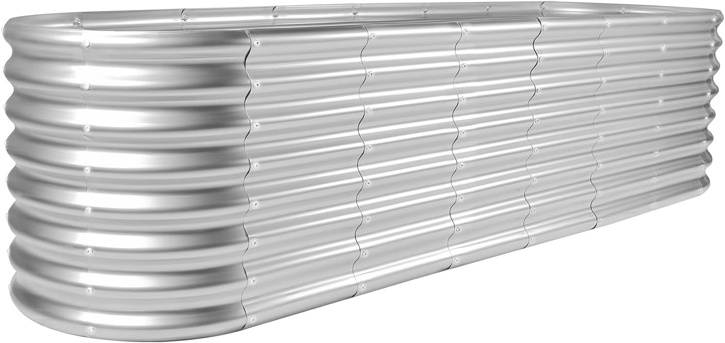 Raised Garden Bed - Buiten tuinbakset van gegalvaniseerd zilverkleurig staal,